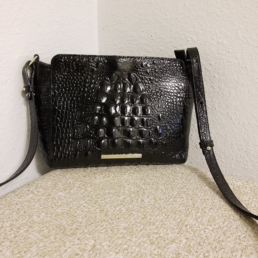 Brahmin Black Embossed Leather Crossbody Bag